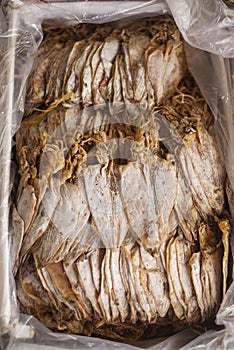 Traditional dried squid in kep market cambodia