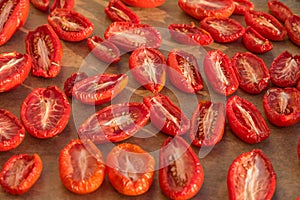 Traditional drying of san marzano tomatoes in the sun