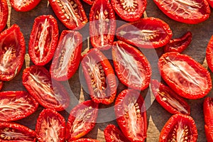 Traditional drying of san marzano tomatoes in the sun