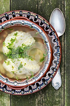 Traditional dumpling chicken soup