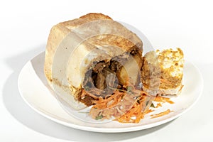 Traditional Durban Bunny Chow Showing Curry Gravy Soaked Bread