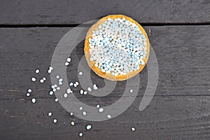 Traditional Dutch birth celebration biscuit with blue muisjes