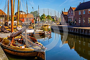 Traditional Dutch Botter Fishing Boats in the Harbor of the historic village of Spakenburg-Bunschoten