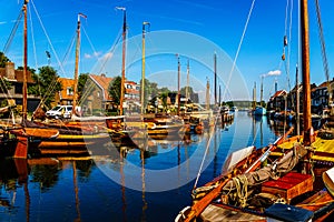 Traditional Dutch Botter Fishing Boats in the Harbor of the historic village of Spakenburg-Bunschoten