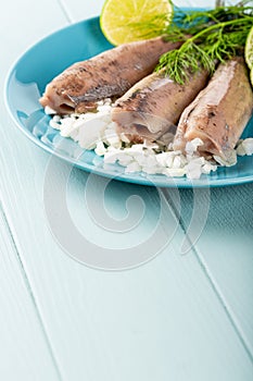 Traditional dutch food herring fish