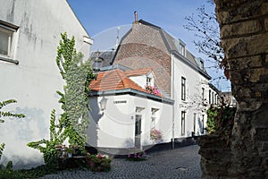 Traditional Dutch Houses and City Wall in Maastricht, Netherlands