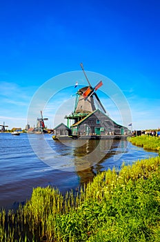 Traditional dutch landscape in Zaanse Schans, Netherlands, Europe