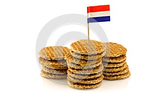 Traditional Dutch mini waffles with flag toothpick