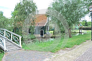 Traditional Dutch old house building in Zaanse Schans - museum v