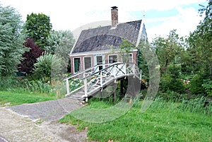 Traditional Dutch old house building in Zaanse Schans - museum v