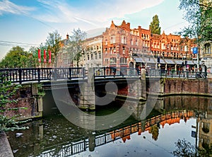 Traditional Dutch old houses on canals in Amsterdam,  Netherland