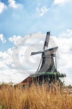 Traditional Dutch old wooden Windmills in Zaanse Schans - museum