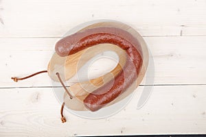 Traditional Dutch smoked sausage called Rookworst