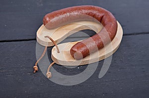 Traditional Dutch smoked sausage called Rookworst