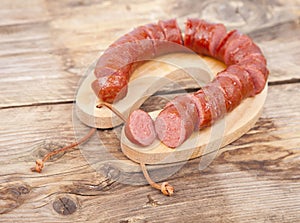 Traditional Dutch smoked sausage called Rookworst