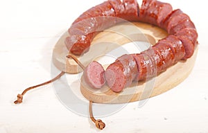 Traditional Dutch smoked sausage called Rookworst