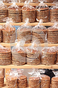 Traditional Dutch stroopwafels or caramel Dutch waffles