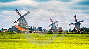 Traditional Dutch Windmills and cottages in Zaanse Schans, Netherland
