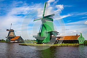 Traditional Dutch Windmills and cottages in Zaanse Schans, Netherland