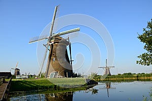 Traditional dutch windmills in the famous place of Kinderdijk, UNESCO world heritage site. Netherlands.