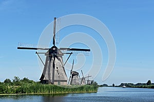 Traditional Dutch windmills at Kinderdijk, Holland.