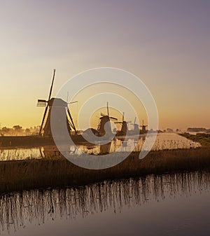 Traditional Dutch windmills in Kinderdijk - Unesco site, The Netherlands