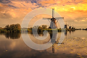 Traditional Dutch Windmills Kinderdijk World Unesco heritage