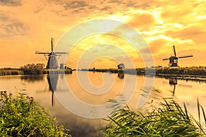 Traditional Dutch Windmills Kinderdijk World Unesco heritage