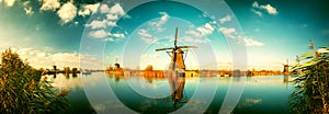 Traditional dutch windmills at sunny day , Netherlands