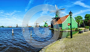 Traditional Dutch windmills at Zaanse Schans, Amsterdam, Netherland