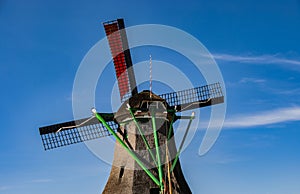 Traditional Dutch windmills in Zaanse Schans in Netherlands