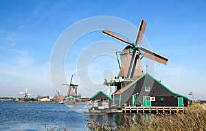 Traditional Dutch windmills in Zaanse Schans, The Netherlands