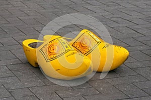 Traditional Dutch wooden big klomps shoes also known as clogs or klompen.