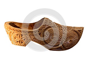 Traditional dutch wooden clog isolated on the white background