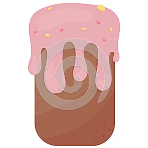 Traditional easter cake with pink icing and sugar sprinkles, cute flat style vector element isolated