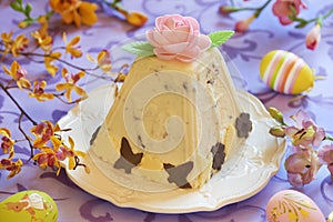 Traditional Easter cottage cheese dessert with orange and chocolate