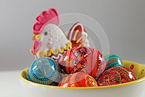 Traditional Easter decoration - colored eggs and gingerbread.