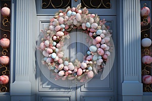 Traditional Easter egg wreath hanging on a front