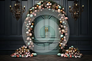 Traditional Easter egg wreath hanging on a front