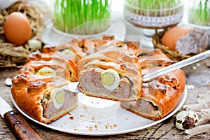 Traditional Easter food recipe meatloaf stuffed with eggs