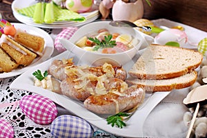 Traditional easter sausage with onion and white borscht