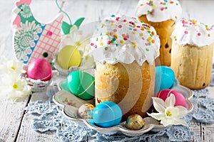 The traditional Easter treats: cakes and colorful easter eggs
