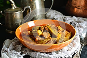 Traditional Eastern Okra Stew with Pieces of Meat