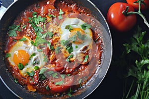 Traditional Eastern Shakshouka - Eggs Poached in Tomato Sauce