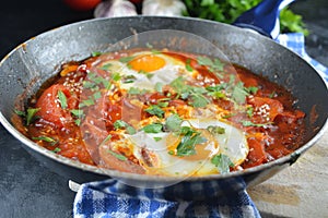 Traditional Eastern Shakshouka - Eggs Poached in Tomato Sauce