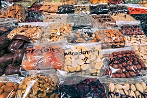 Traditional ecuadorian food market selling spices products and other food items in Cuenca, Ecuador, South America