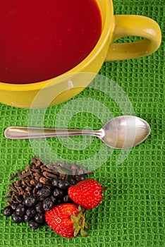 Traditional Ecuatorian dish, colada morada on wood