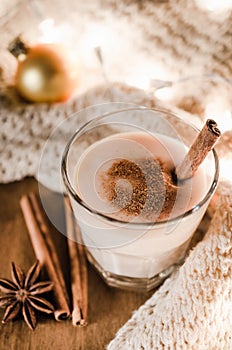 Traditional Eggnog Cocktail for Christmas Eve.