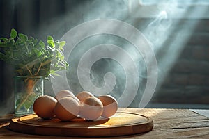 traditional eggs in kitchen ambient light