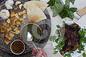 Traditional Egyptian Cuisine : Egyptian Molokhya or Molokhia